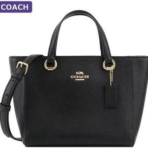 COACH Alice Small Black Crossgrain Leather Satchel Crossbody Women's Handbag